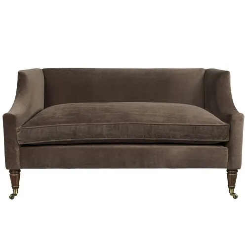 Gage Swoop-Arm Settee - Performance Velvet - Kim Salmela - Handcrafted - Beige