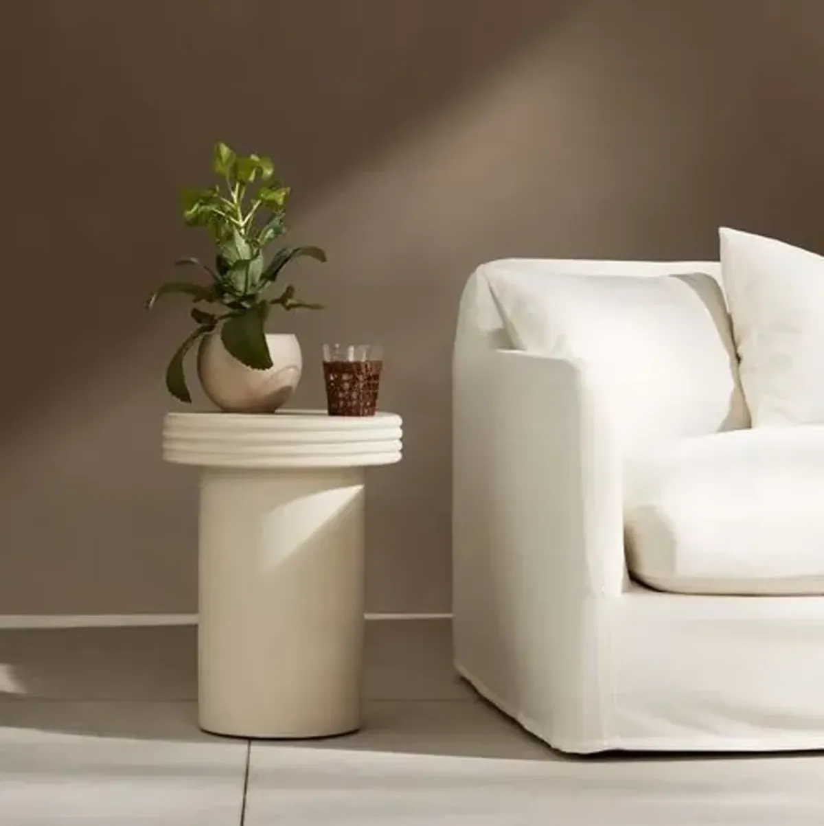 Marla Outdoor End Table - White Concrete