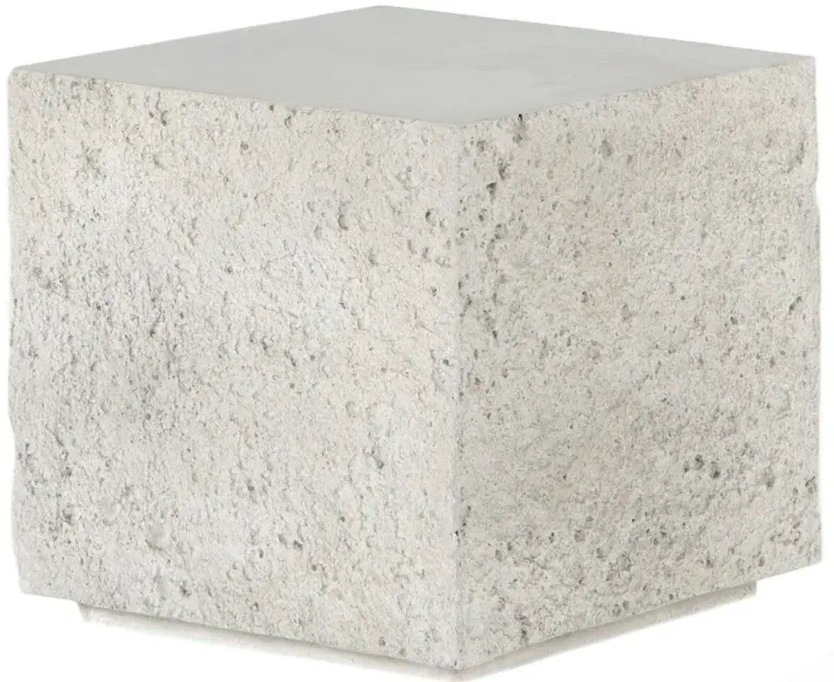 Celeste Outdoor Square End Table, Matte White Concrete