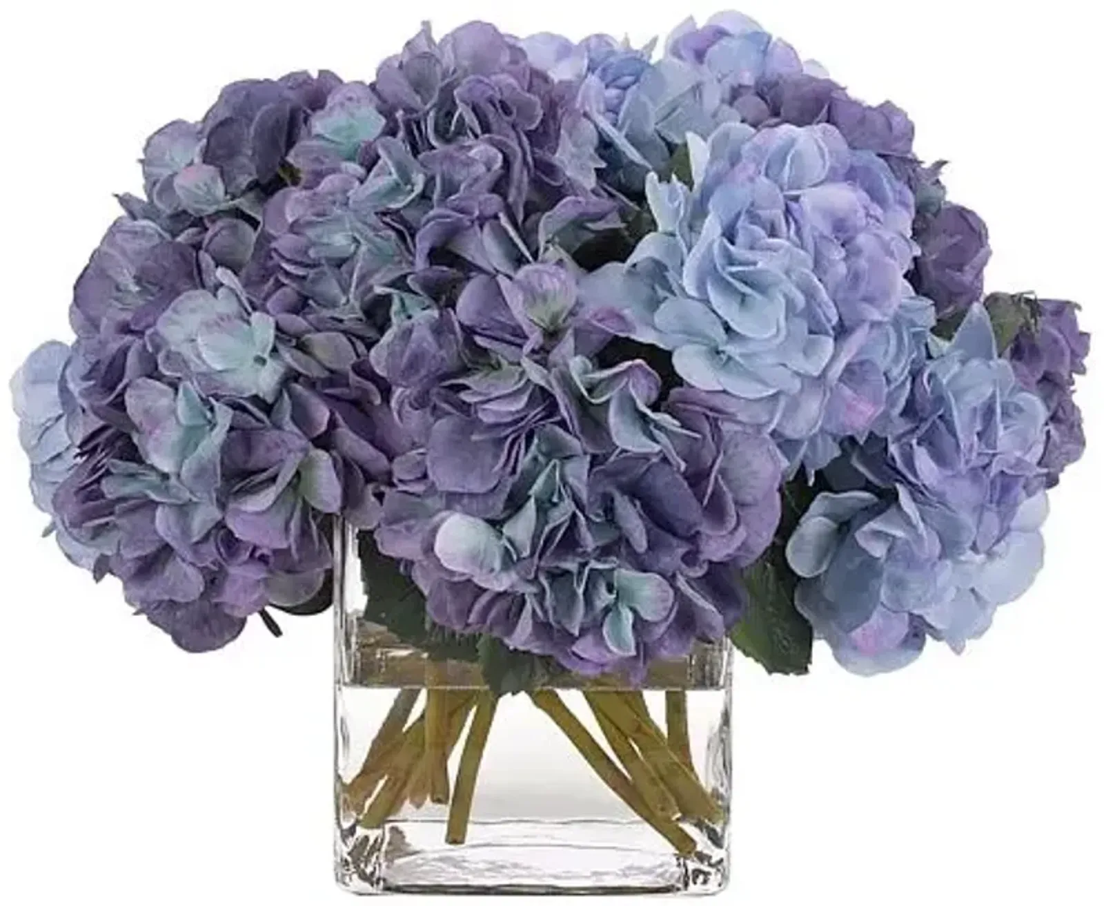 14" Hydrangea Arrangement in Glass Vase - Faux - NDI - Blue