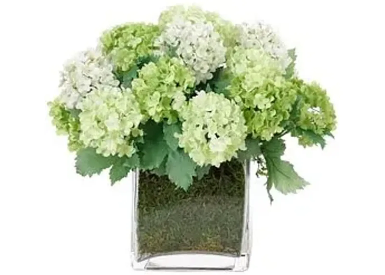 10" Snowball in Glass Vase with Moss - Faux - NDI - Green