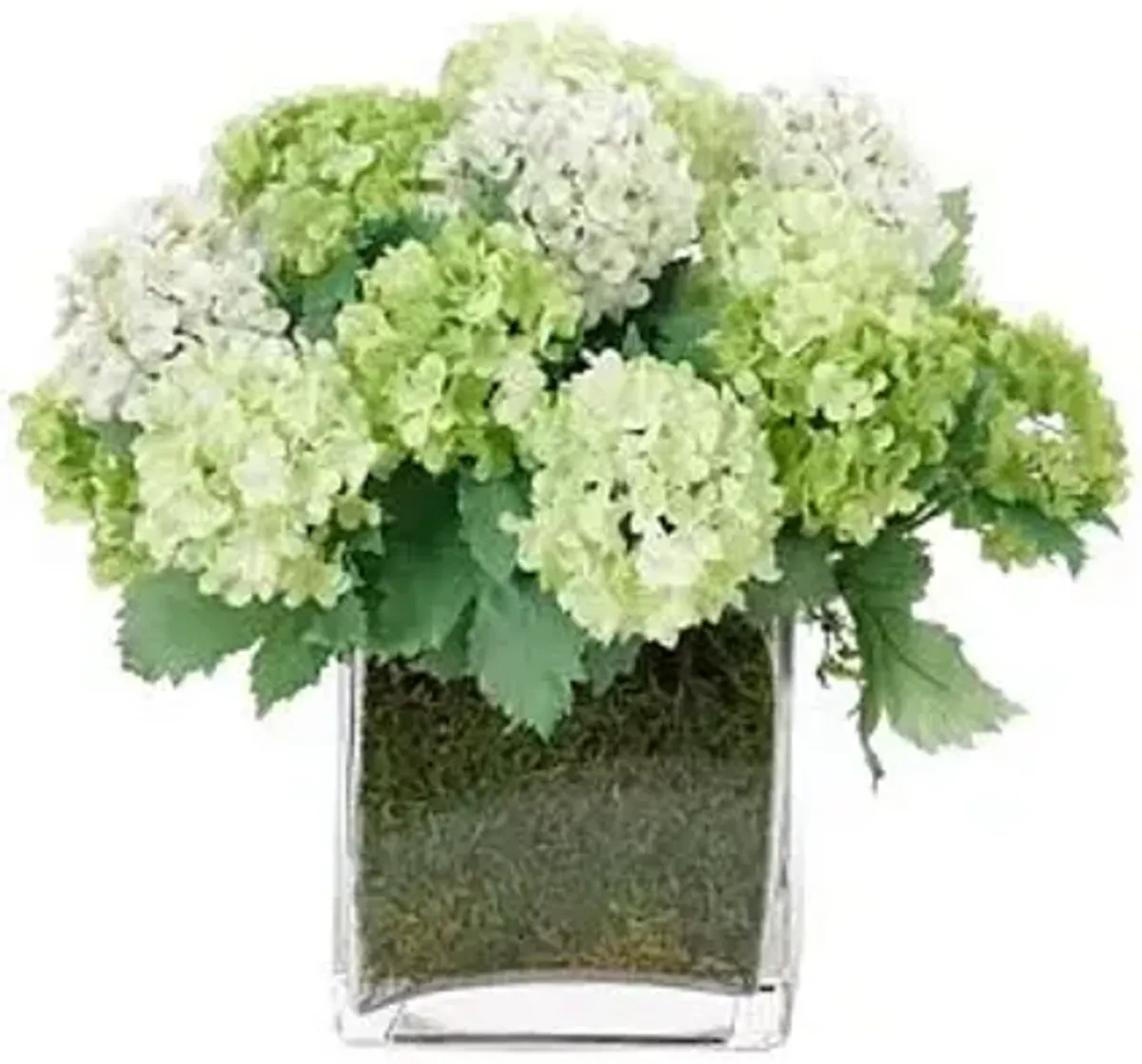 10" Snowball in Glass Vase with Moss - Faux - NDI - Green