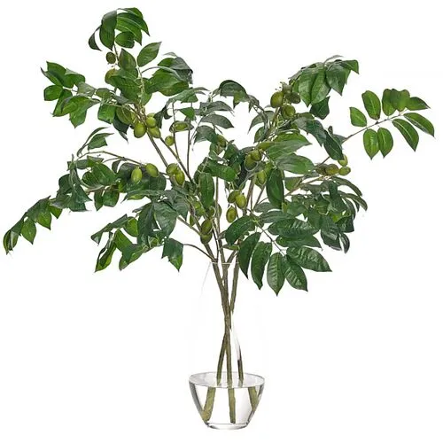 31" Olive Branch in Glass Teardrop Vase - Faux - NDI - Green