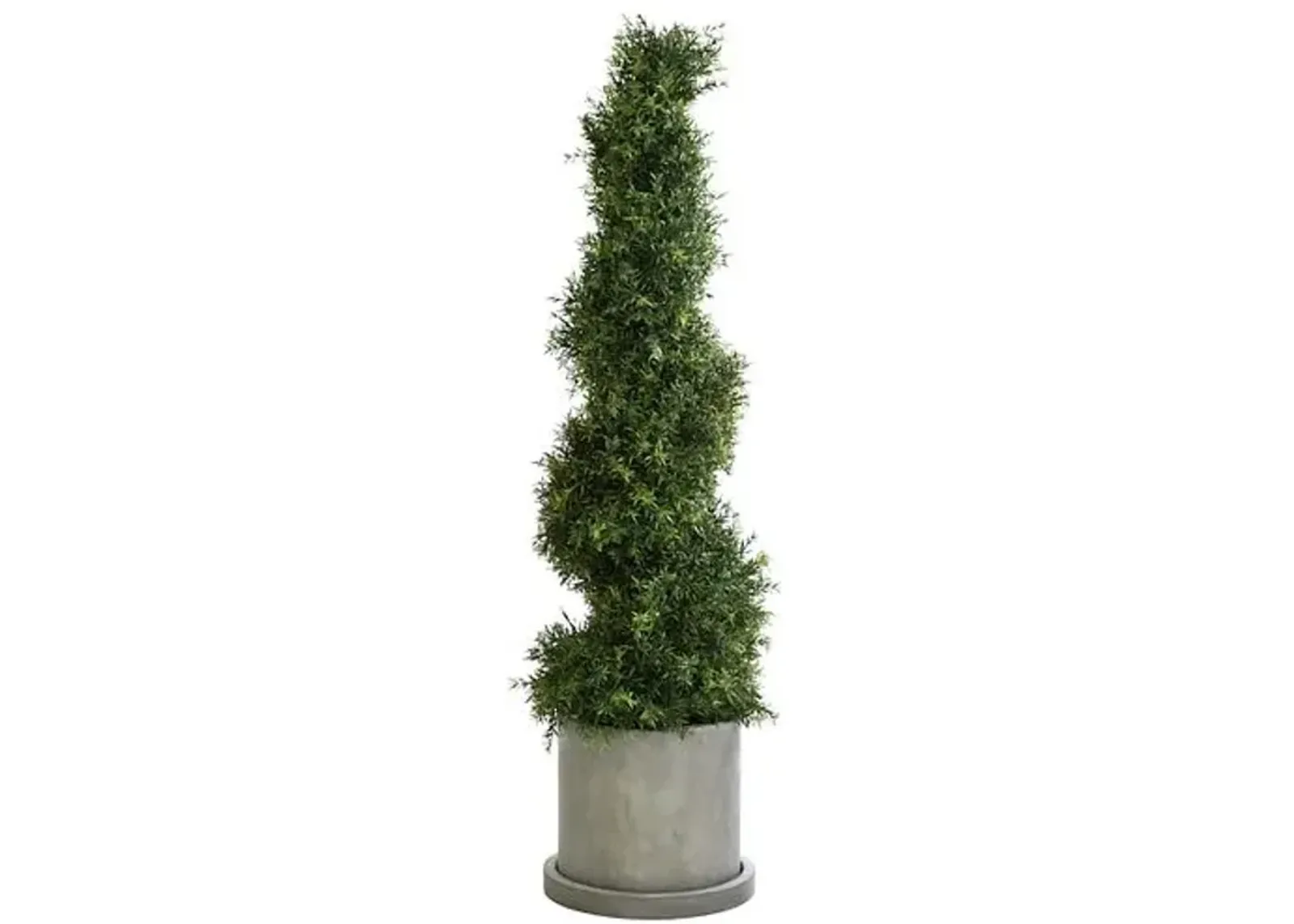 58"Japanese Yew Spiral Topiary in Concrete Planter - Faux - NDI - Handcrafted - Green - 58Hx16Lx16W in