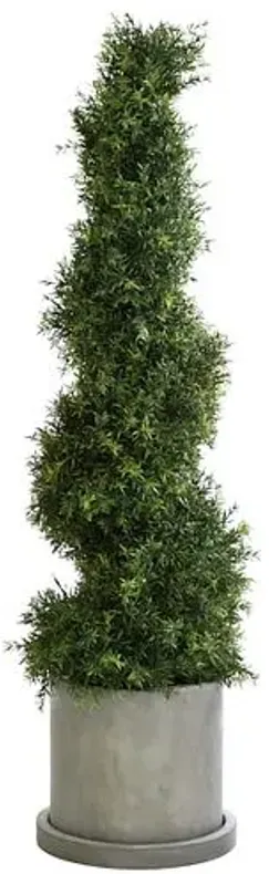 58"Japanese Yew Spiral Topiary in Concrete Planter - Faux - NDI - Handcrafted - Green - 58Hx16Lx16W in