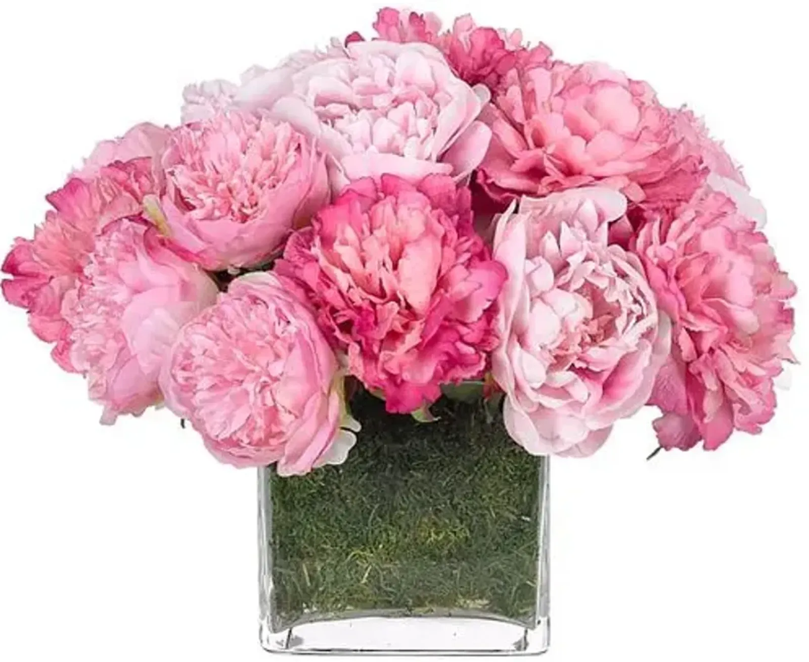 12" Pink Peony Arrangement with Moss in Glass Vase - Faux - NDI