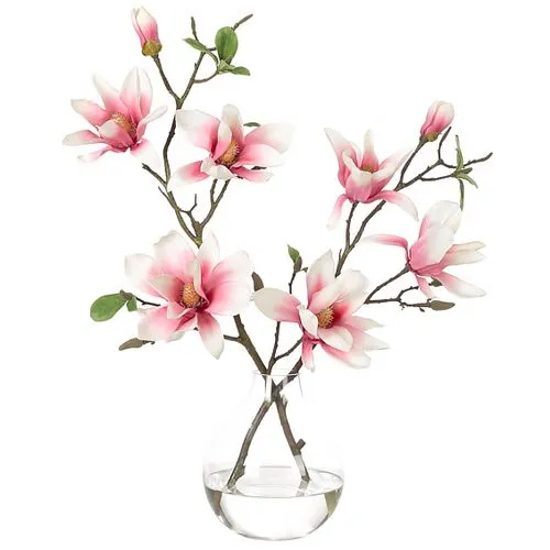 22" Pink Magnolia Arrangement in Glass Bulb Vase - Faux - NDI