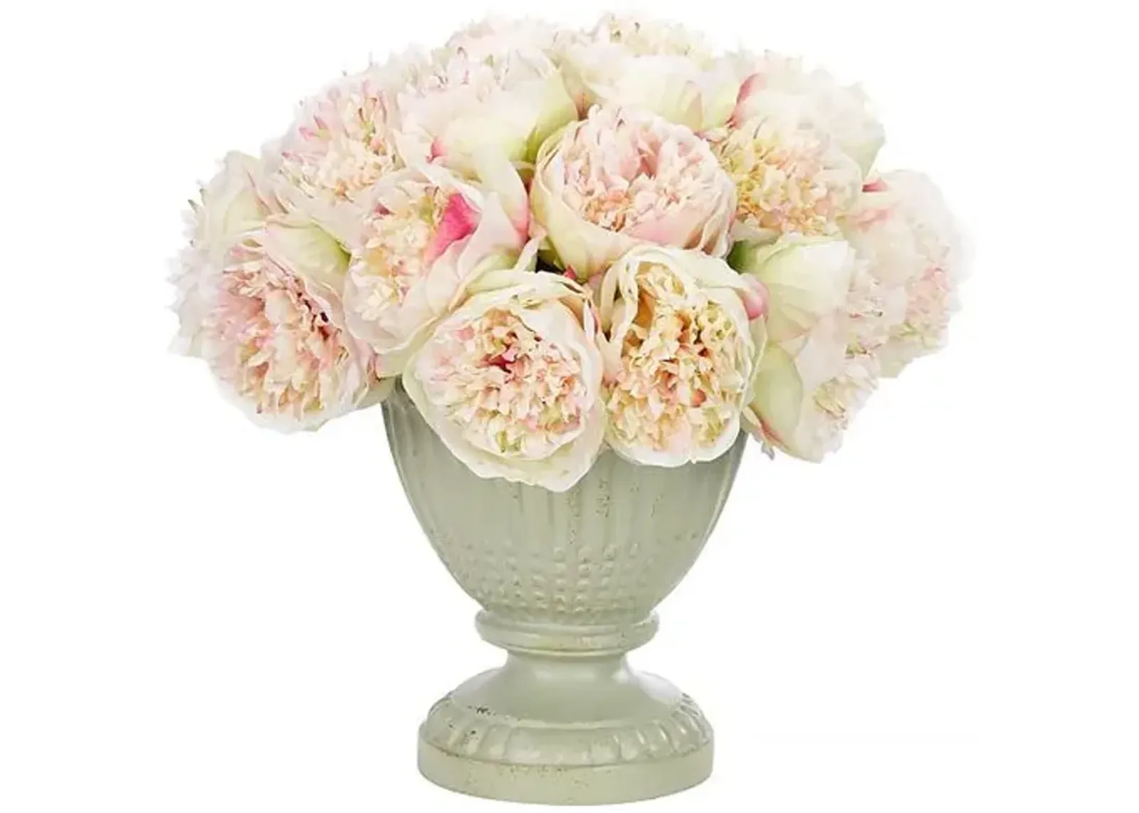 12" Pink Cream Peony Arrangement in Resin Urn - Faux - NDI