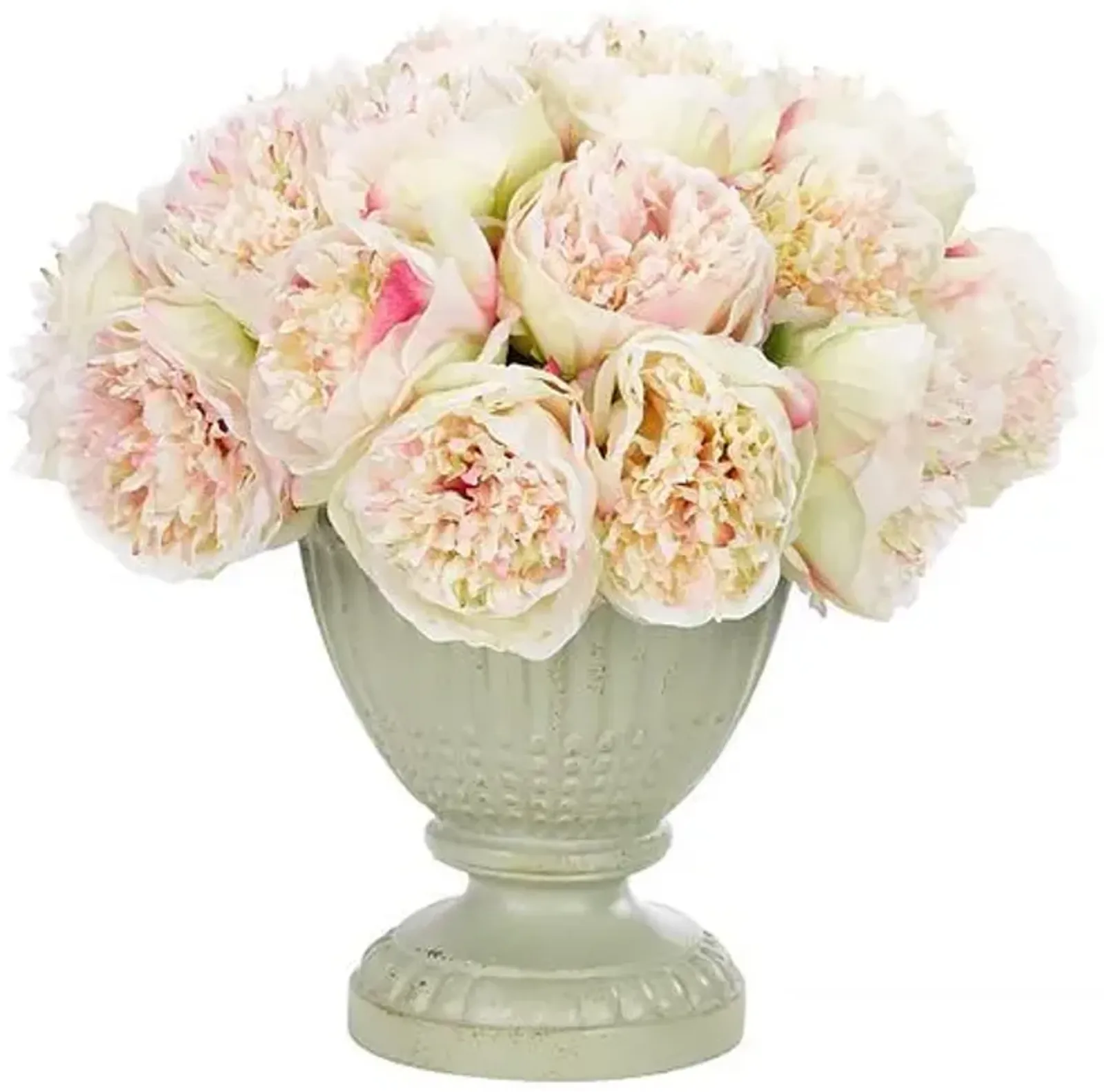 12" Pink Cream Peony Arrangement in Resin Urn - Faux - NDI