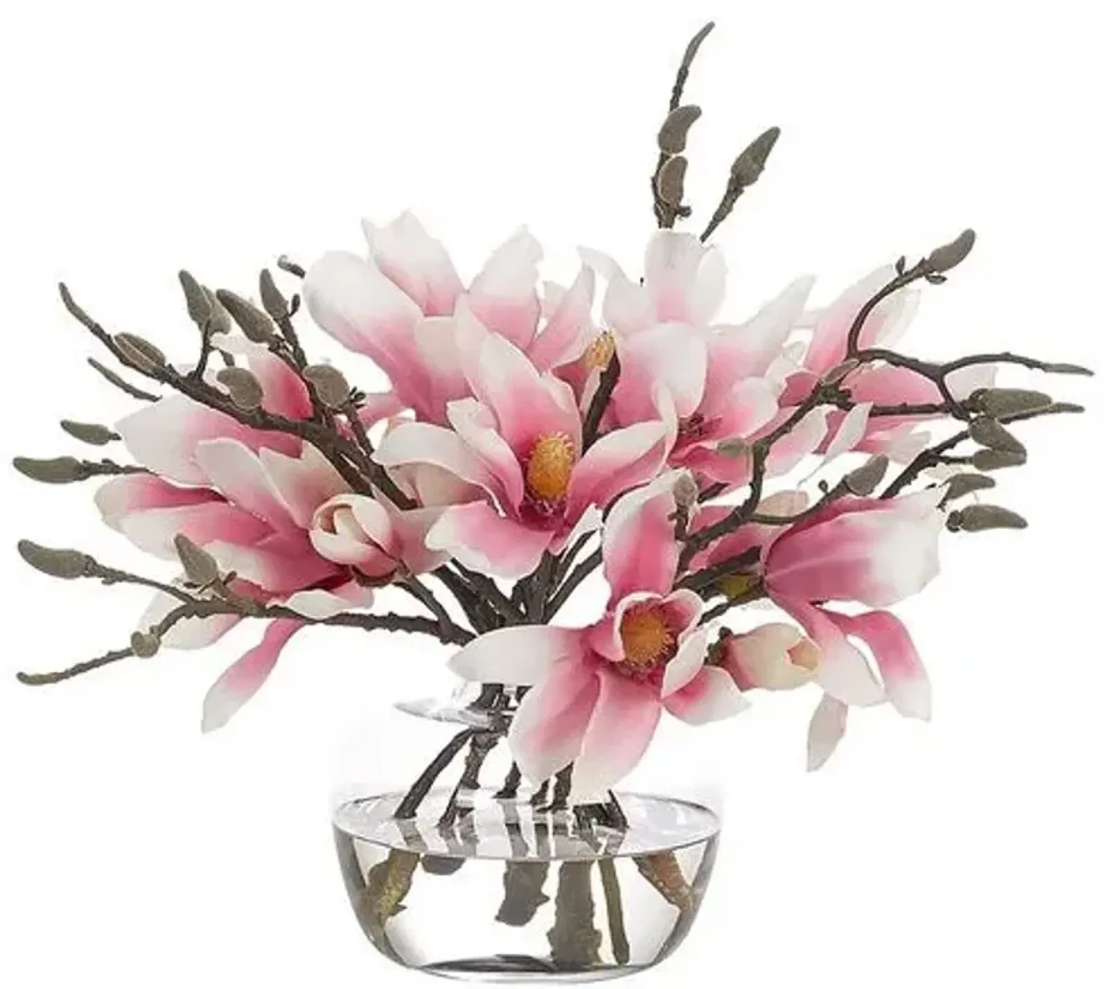 14" Magnolia Arrangement in Glass Vase - Faux - NDI - Pink