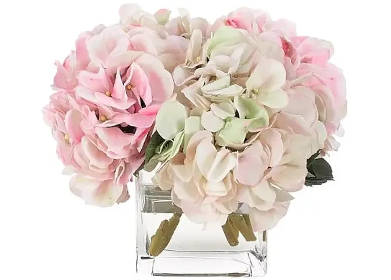 9" Soft Pink Hydrangea in Glass Vase - Faux - NDI