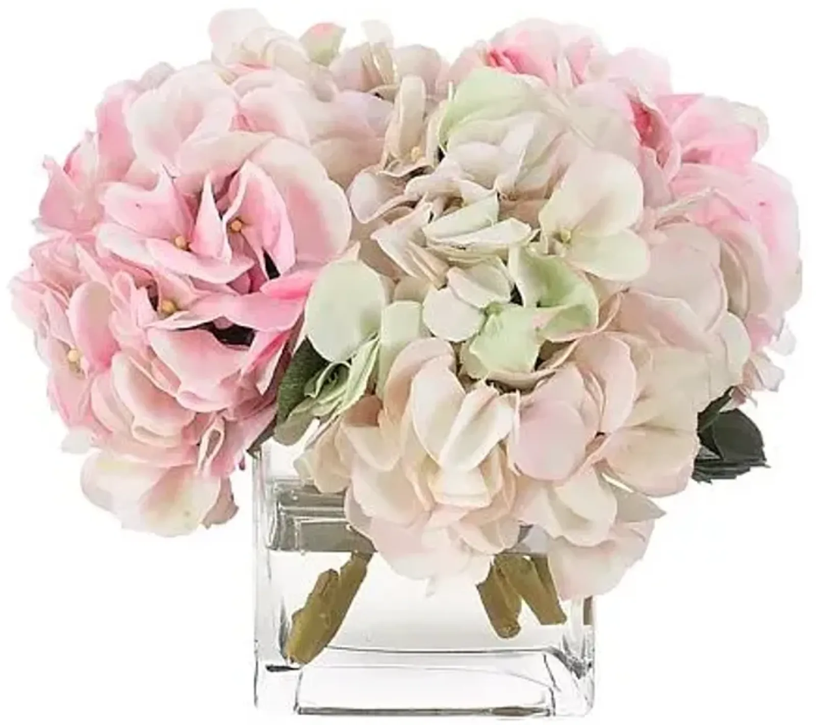 9" Soft Pink Hydrangea in Glass Vase - Faux - NDI