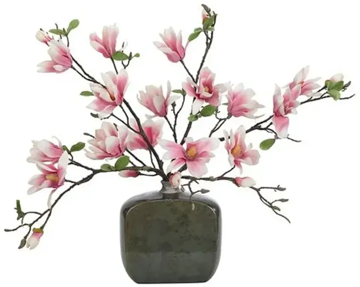 26" Magnolia Arrangement in Ceramic Vase Green - Faux - NDI - Pink