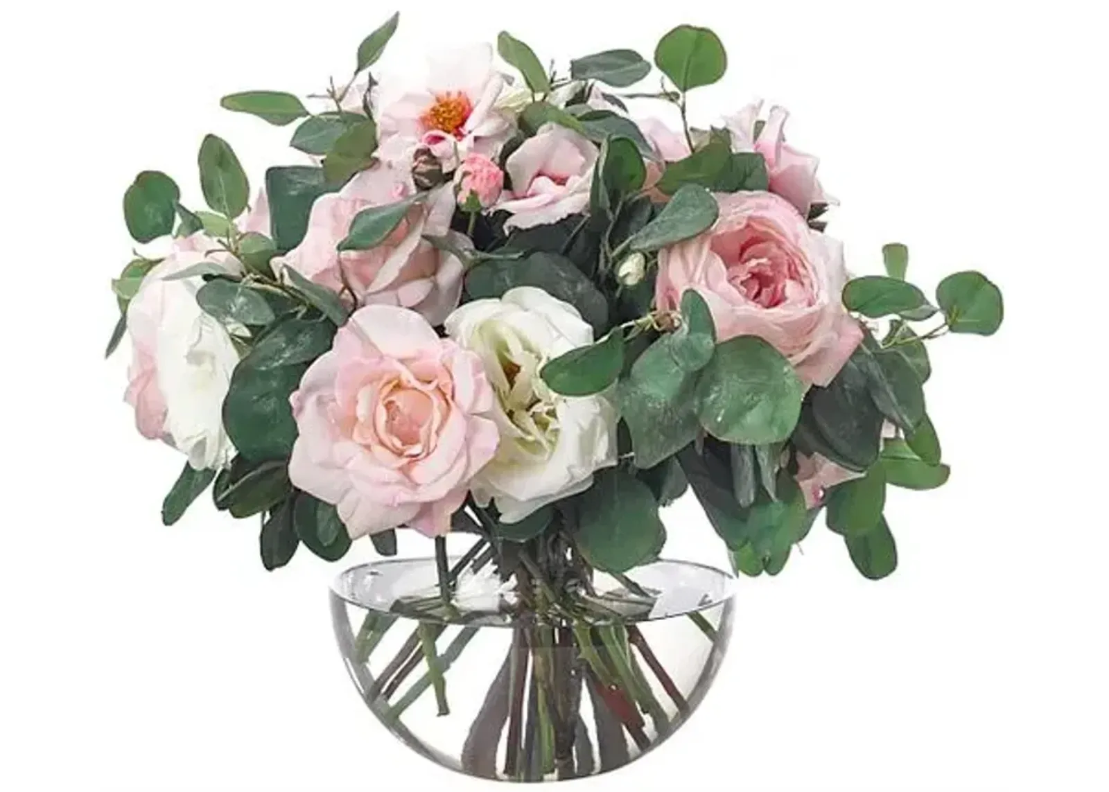 17" Roses in Glass Bubble Vase - Faux - NDI - Pink