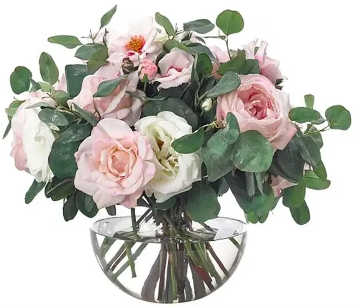 17" Roses in Glass Bubble Vase - Faux - NDI - Pink