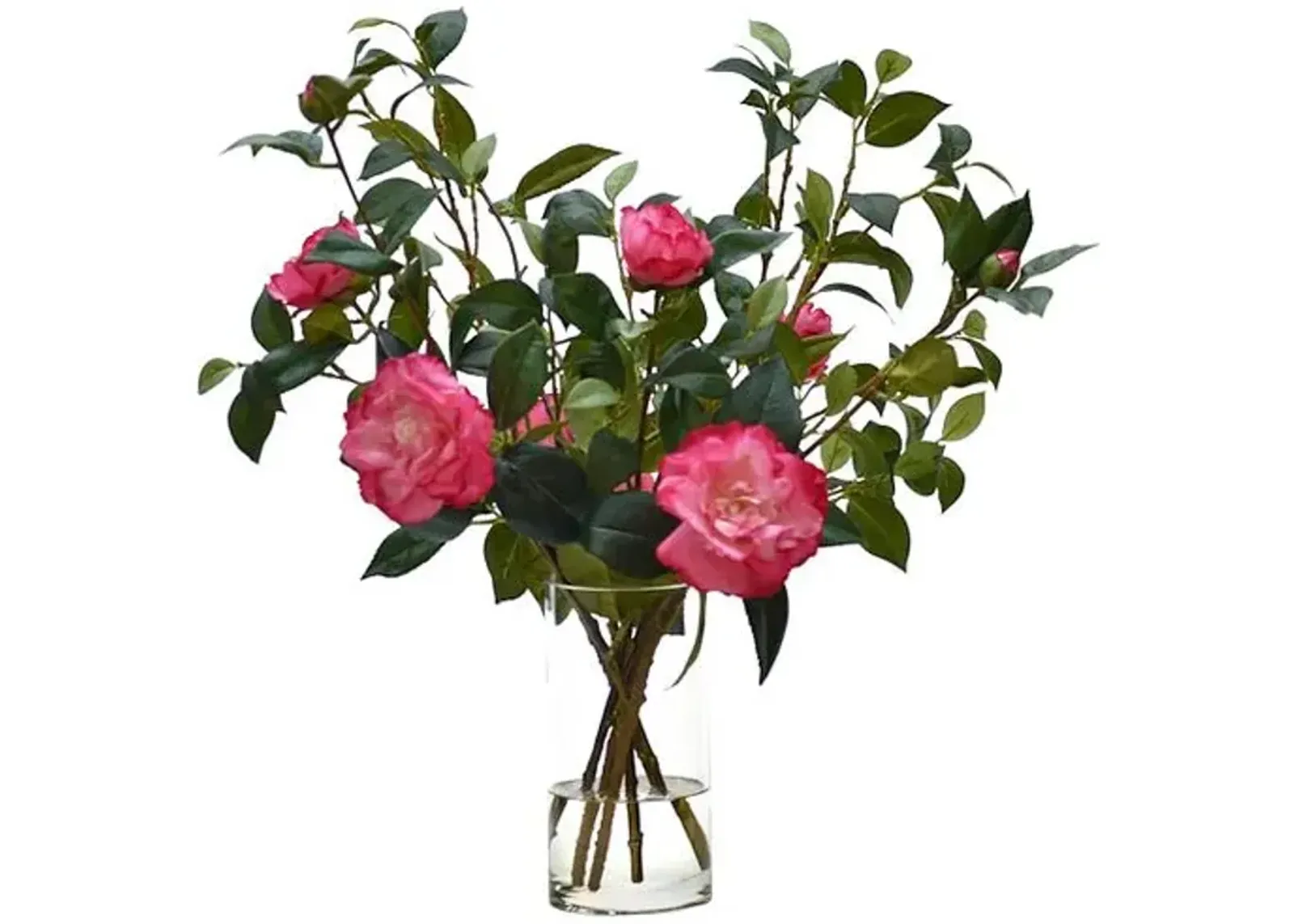 22" Camellia in Glass Cylinder Vase - Faux - NDI - Pink