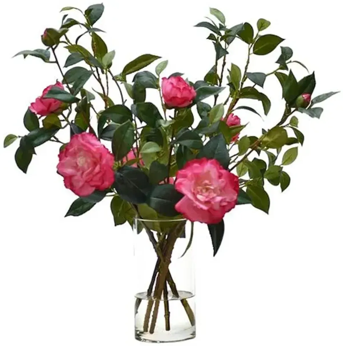 22" Camellia in Glass Cylinder Vase - Faux - NDI - Pink