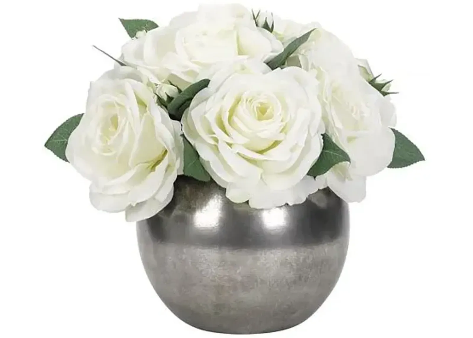 10" Rose Arrangment in Ceramic Bowl - Faux - NDI - White