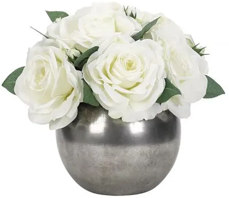 10" Rose Arrangment in Ceramic Bowl - Faux - NDI - White