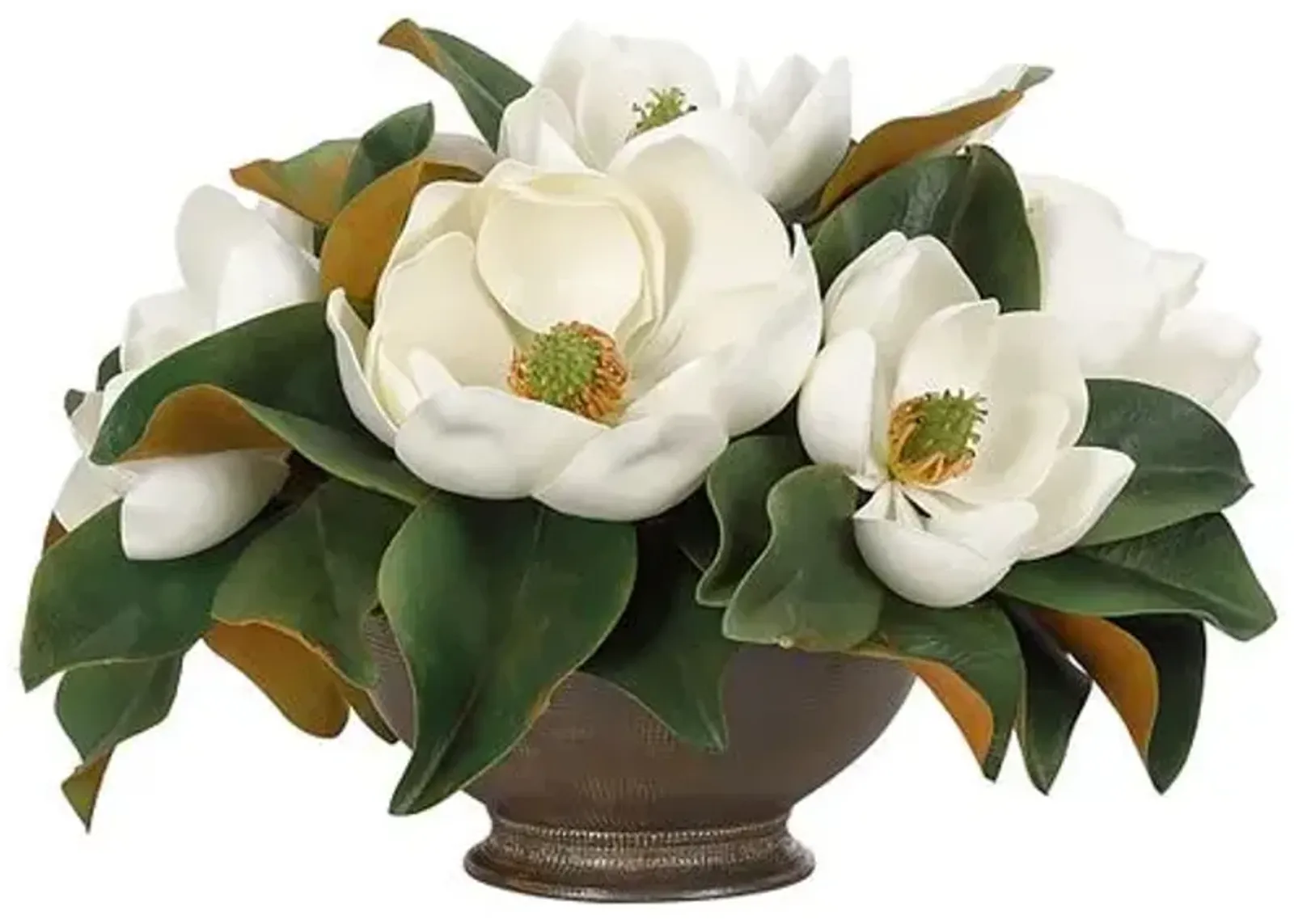 10" Magnolia Arrangement in Ceramic Bowl - Faux - NDI - White