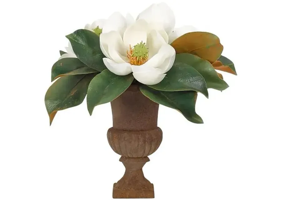 12" Magnolia in Iron Urn - Faux - NDI - White