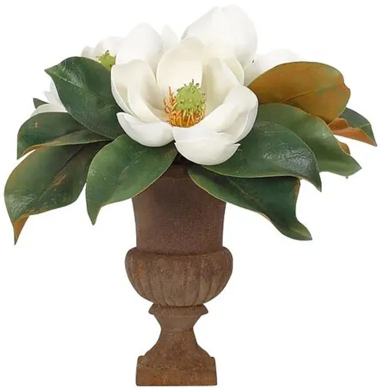 12" Magnolia in Iron Urn - Faux - NDI - White