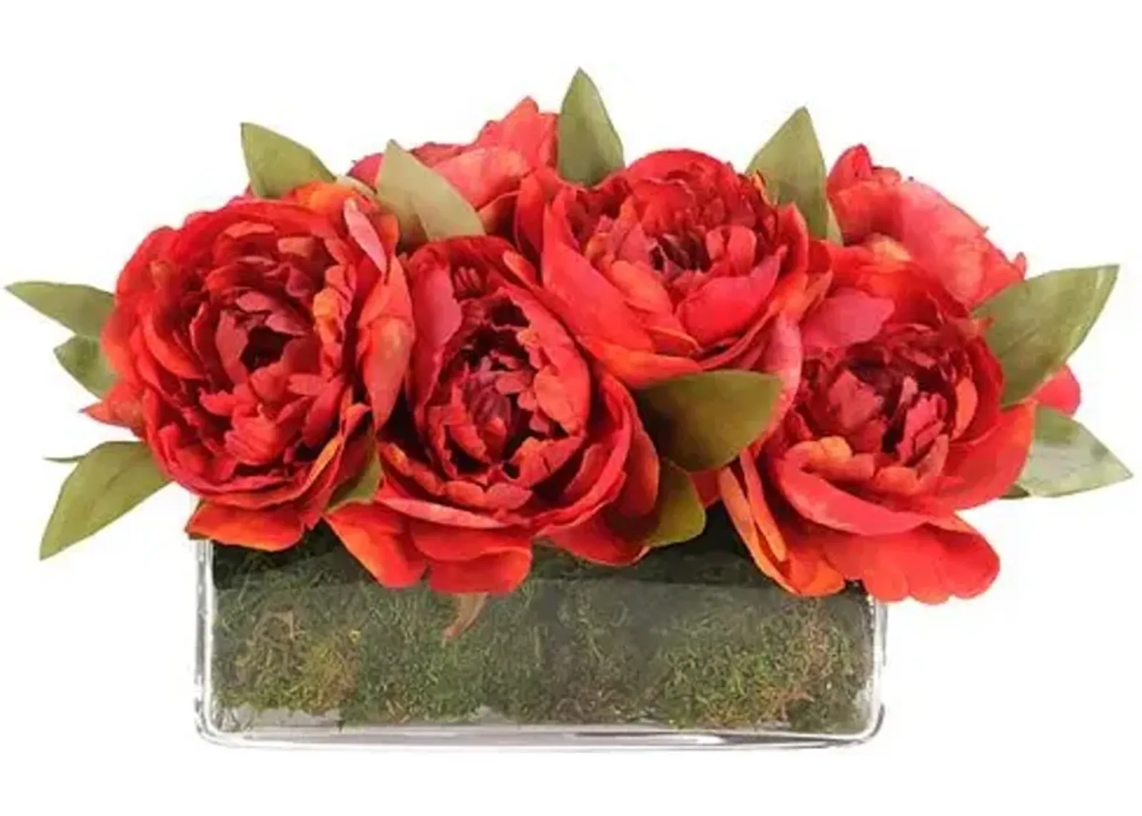 8" Peony Arrangement with Moss in Glass Rectangle Vase - Faux - NDI - Orange