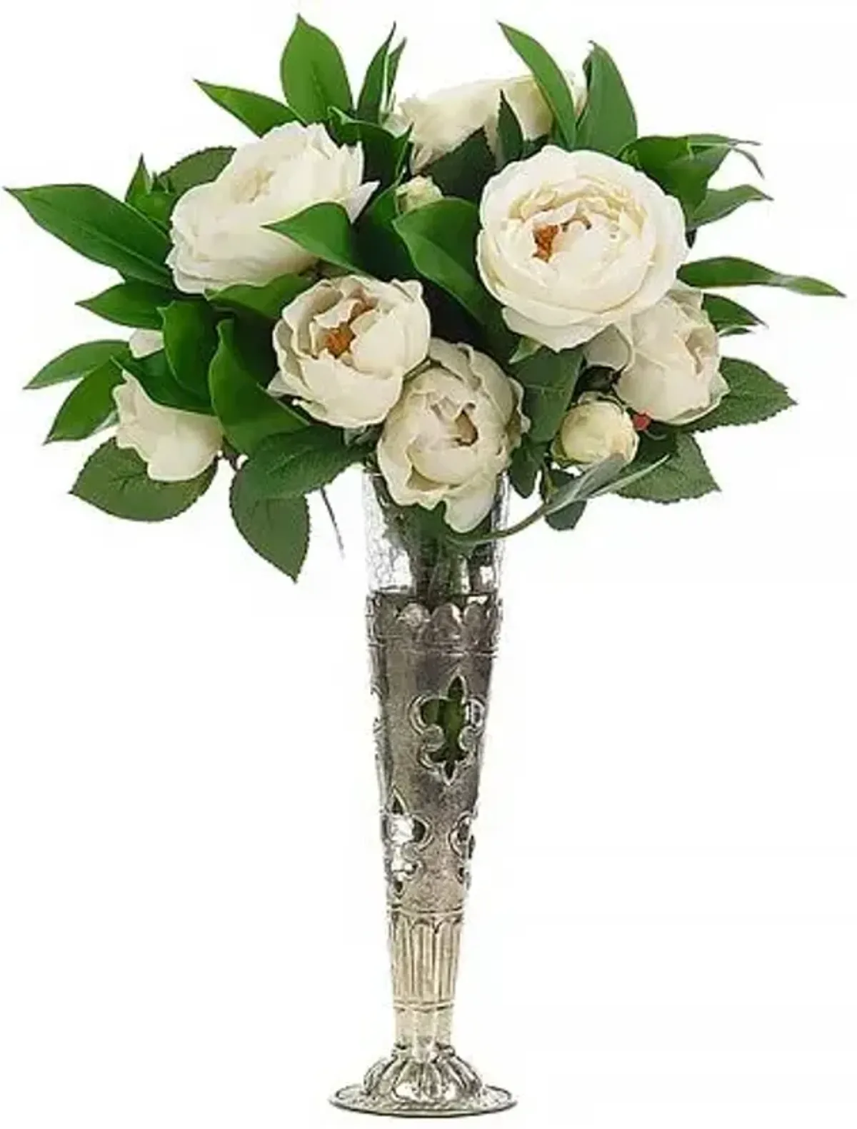 15" Rose in Metal & Glass Vase - Faux - NDI - White