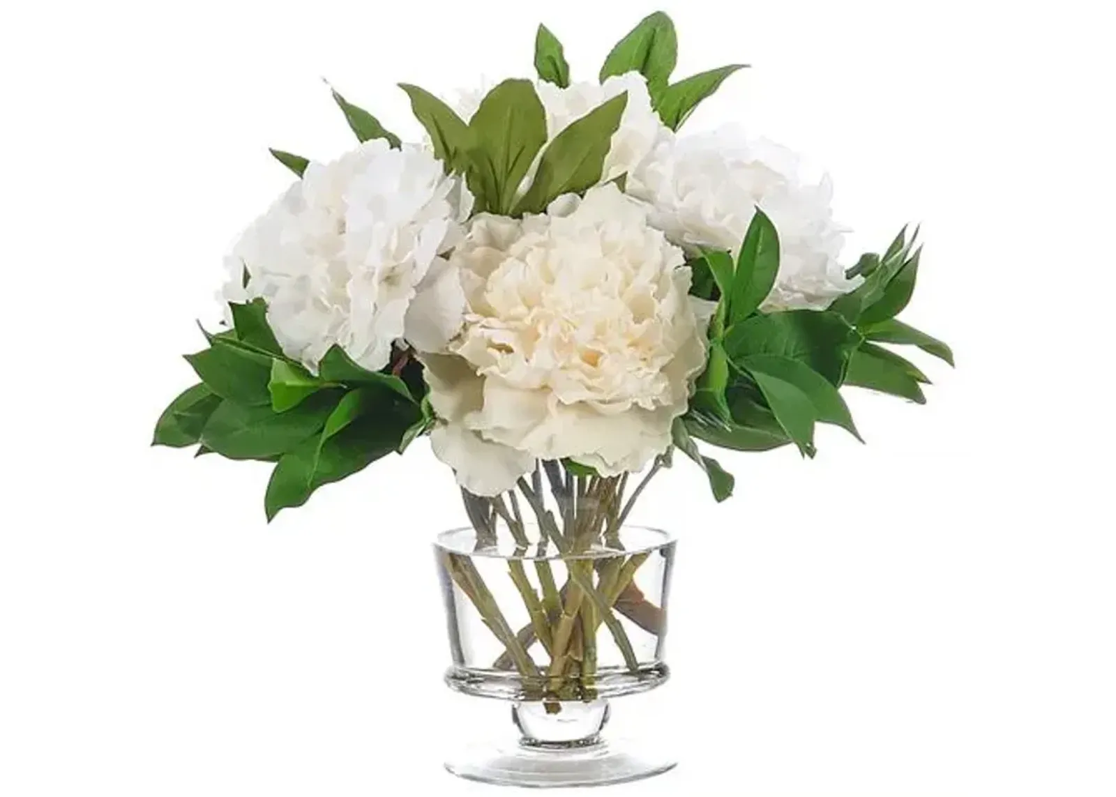 14" Peony Arrangement in Glass Vase - Faux - NDI - White