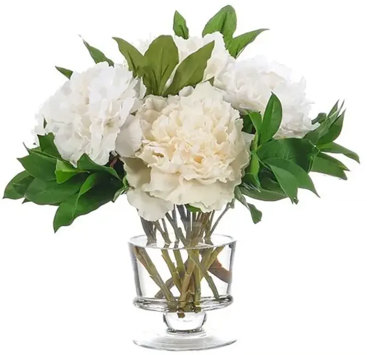 14" Peony Arrangement in Glass Vase - Faux - NDI - White