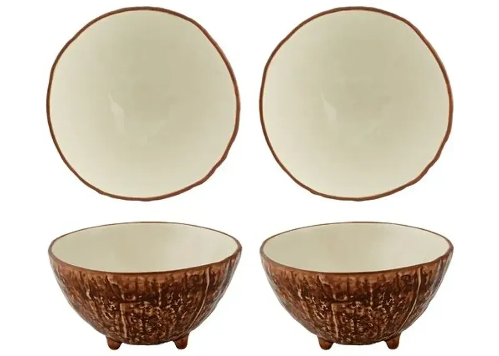 Set of 4 Tropical Fruits Coconut Bowls - Bordallo Pinheiro - Brown