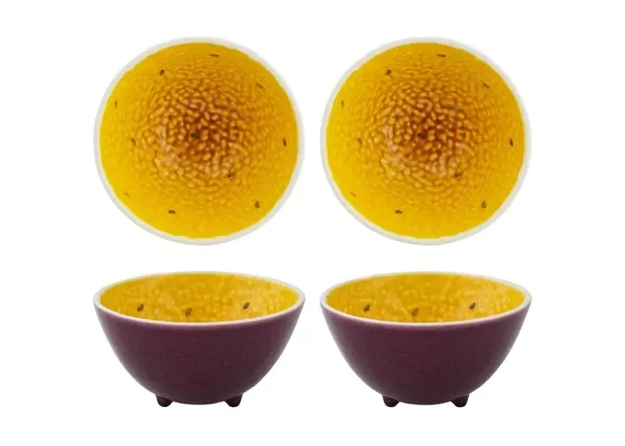 Set of 4 Tropical Fruits Passion Fruit Bowls - Bordallo Pinheiro - Yellow