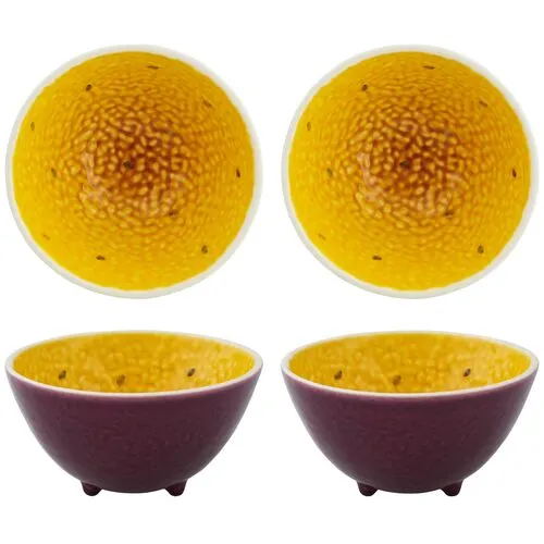 Set of 4 Tropical Fruits Passion Fruit Bowls - Bordallo Pinheiro - Yellow