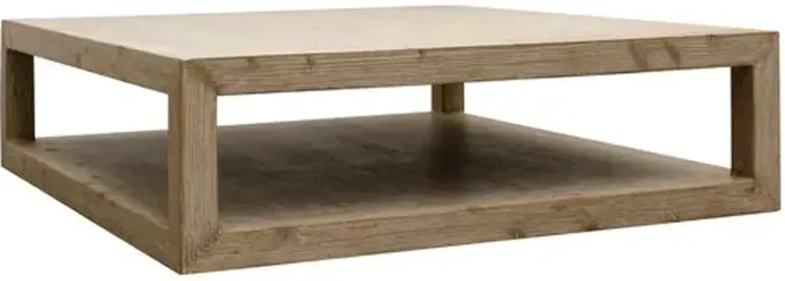 Grand Framed Square Coffee Table - Weathered Whitewash - Handcrafted - Brown