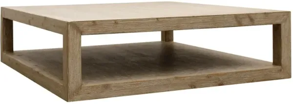 Grand Framed Square Coffee Table, Weathered Whitewash