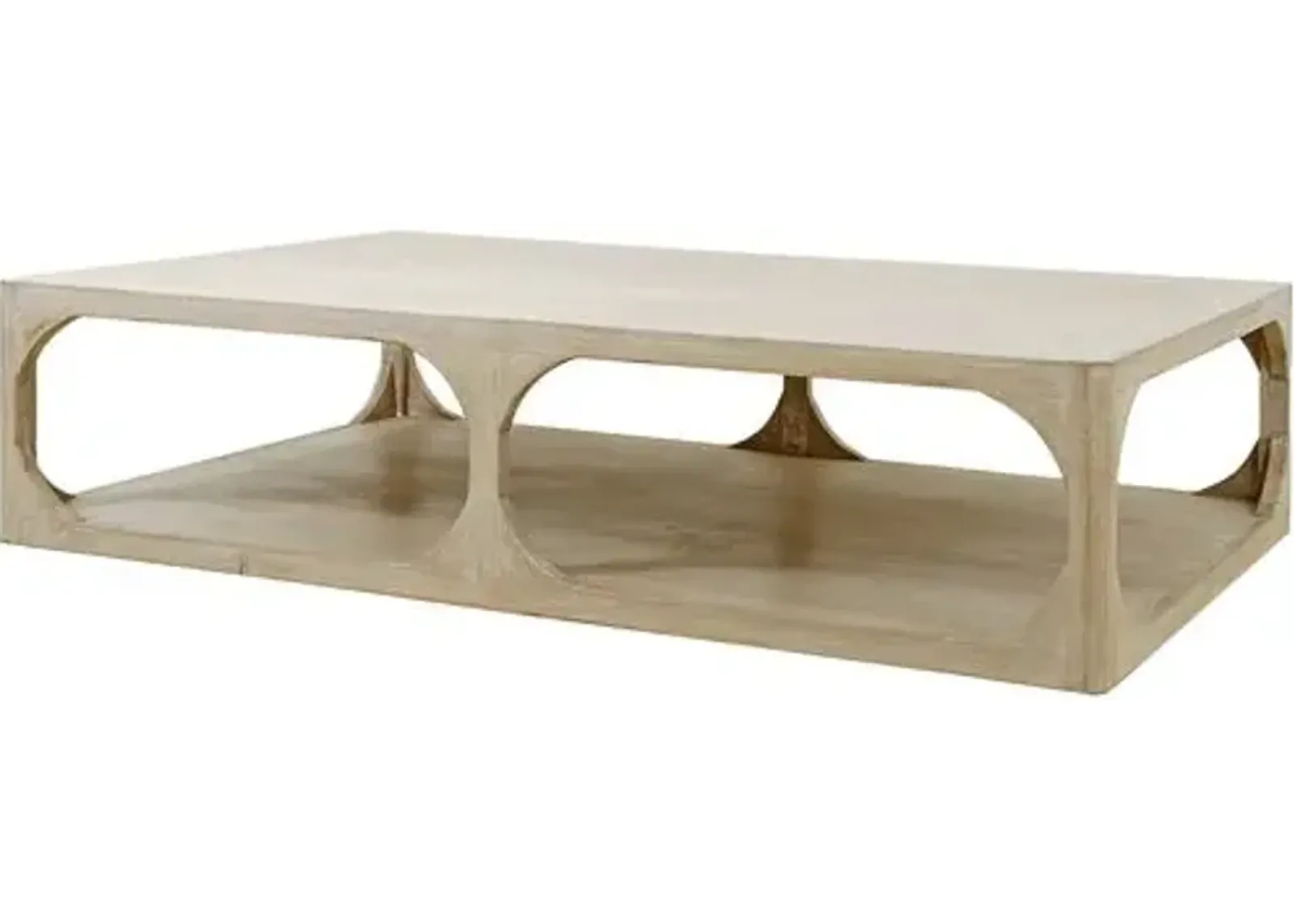 Ming Arched Coffee Table - Weathered Whitewash - Handcrafted - Brown