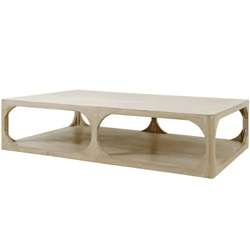 Ming Arched Coffee Table - Weathered Whitewash - Handcrafted - Brown