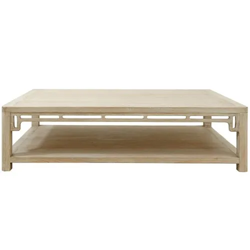 Ming Arch Coffee Table - Weathered Whitewash - Handcrafted - Brown