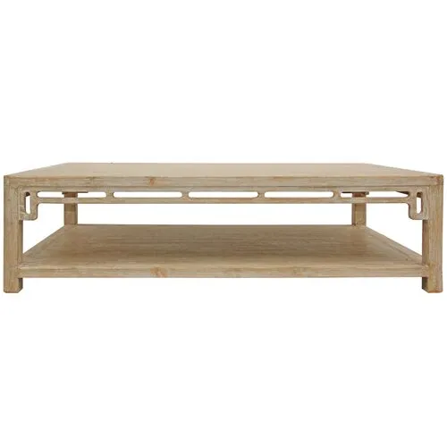 Ming Arch Coffee Table - Weathered Whitewash - Handcrafted - Brown