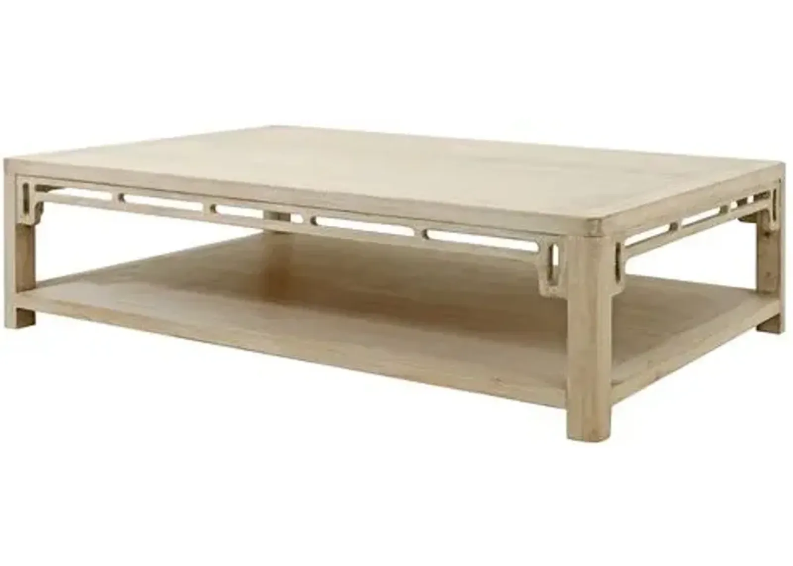 Ming Arch Coffee Table - Weathered Whitewash - Handcrafted - Brown