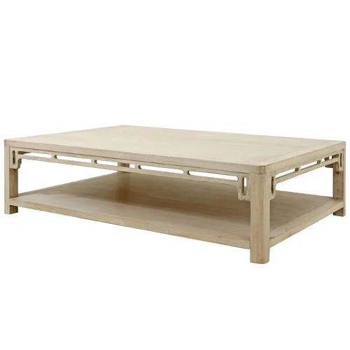Ming Arch Coffee Table - Weathered Whitewash - Handcrafted - Brown