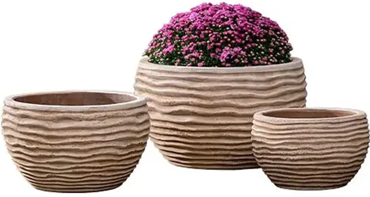 Set of 3 Nami Planter - Campania International - Handcrafted - Brown - 11.5hx19.5lx19.5w