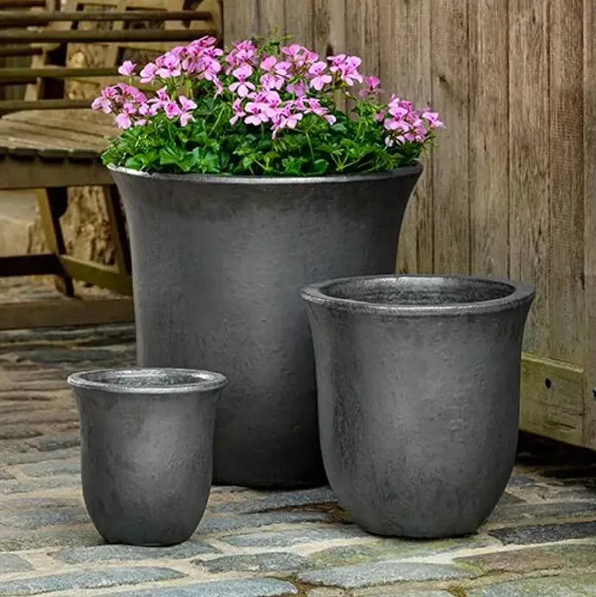 Set of 3 Campana Planter - Graphite - Campania International - Handcrafted - Black - 19.5hx19.5lx19.5w