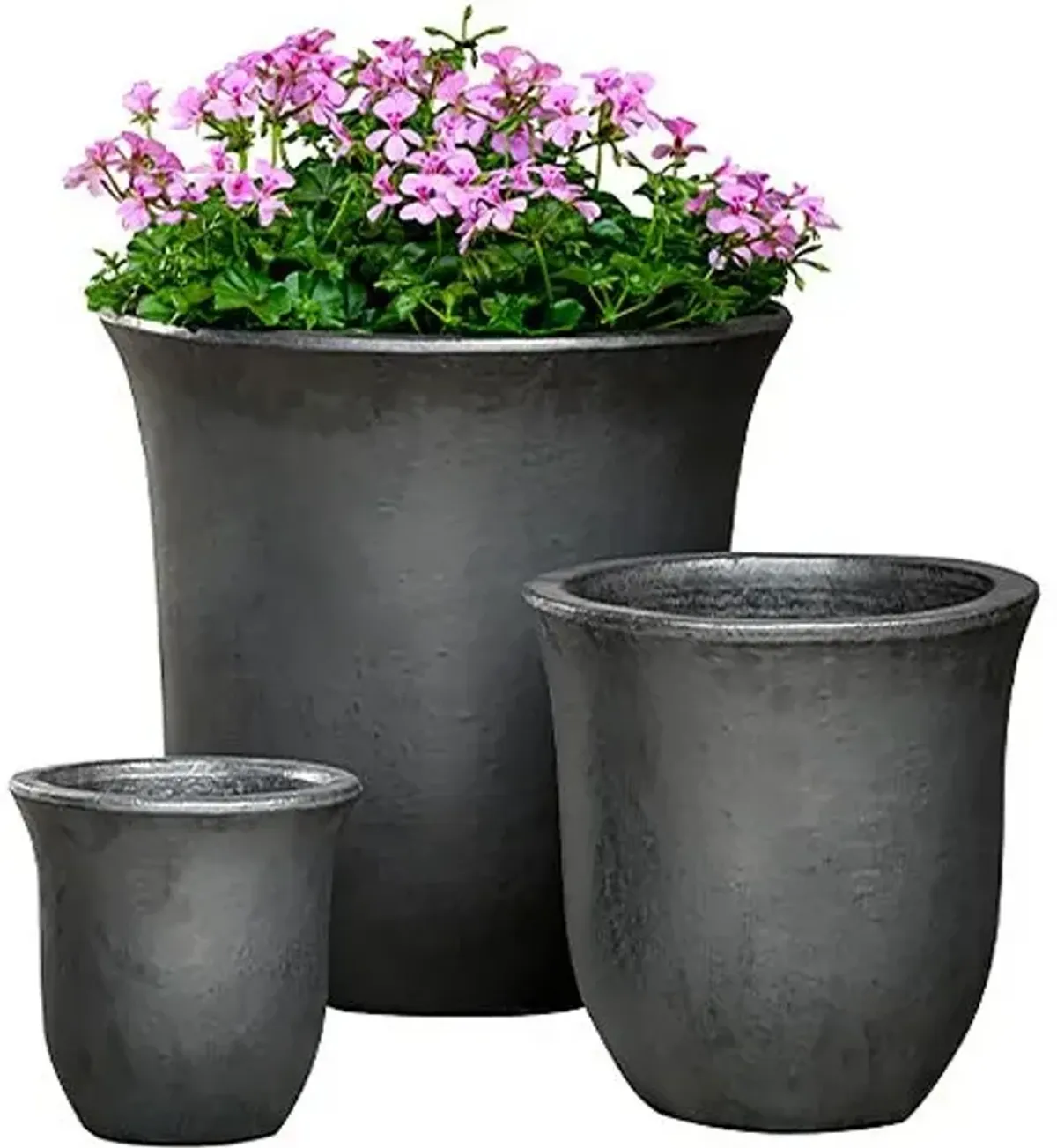 Set of 3 Campana Planter - Graphite - Campania International - Handcrafted - Black - 19.5hx19.5lx19.5w