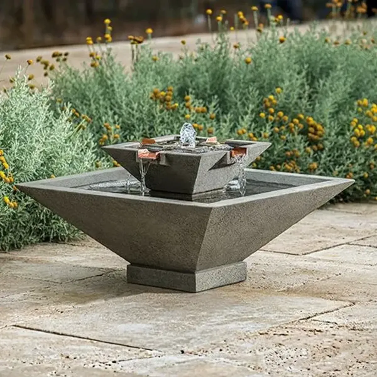 13" Facet Fountain - Alpine Stone - Campania International - Gray