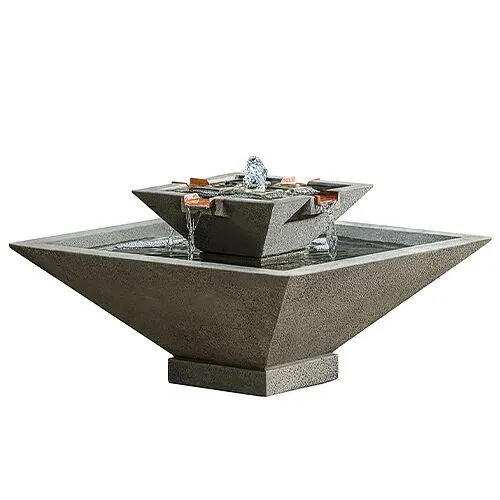 13" Facet Fountain - Alpine Stone - Campania International - Gray