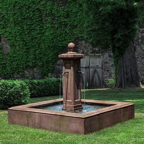 68" Luberon Estate Fountain - Aged Limestone - Campania International - Brown