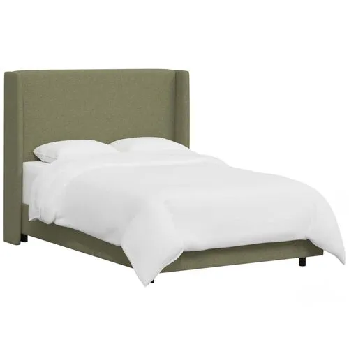 Kelly Wingback Bed - Textured Linen - Green