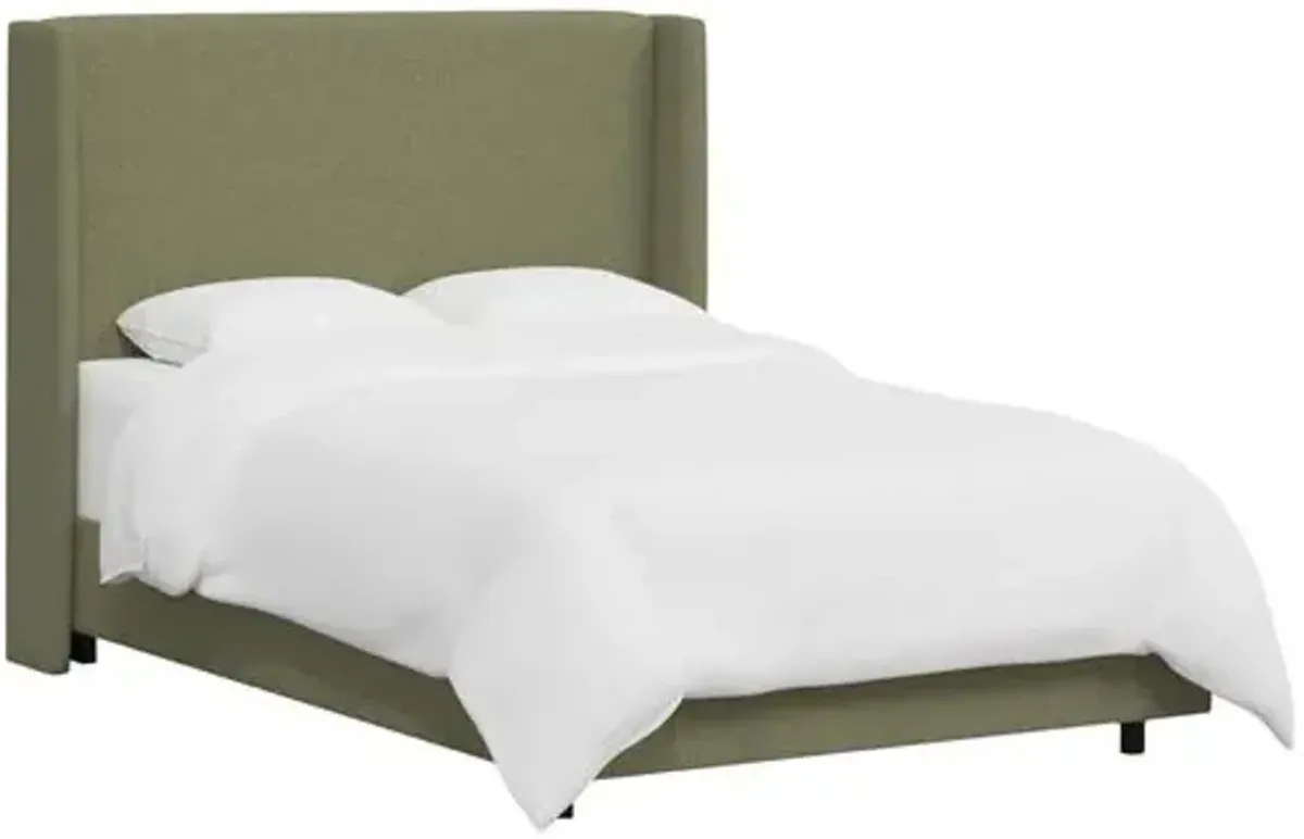 Kelly Wingback Bed - Textured Linen - Green