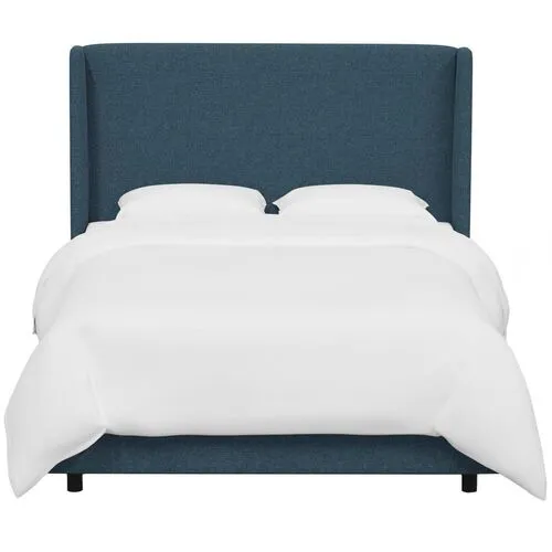 Kelly Wingback Bed - Textured Linen - Blue